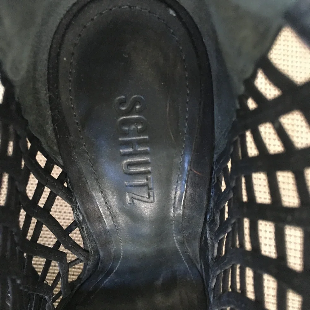 SCHUTZ Black Caged Pointed Toe Heels Booties Sz 8 - Picture 6 of 12